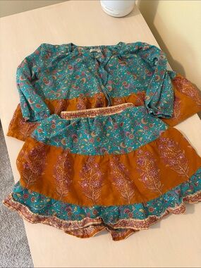 Arnhem Girls' Teal & Mustard Floral Matching Set 100% Lyocell